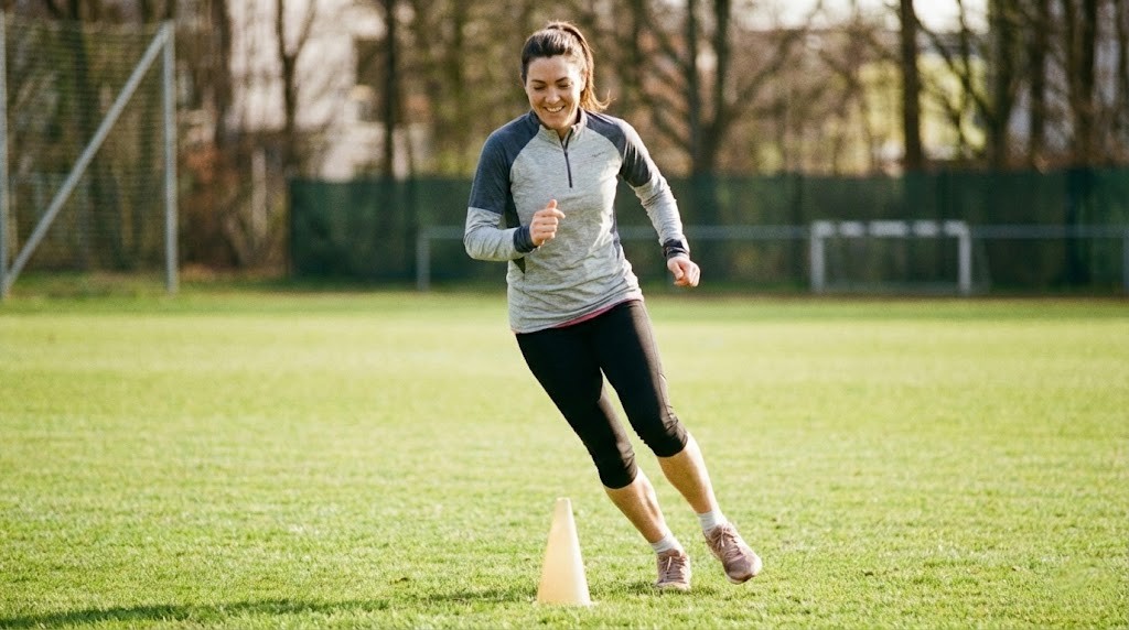 Mujer corriendo haciendo cambio de dirección