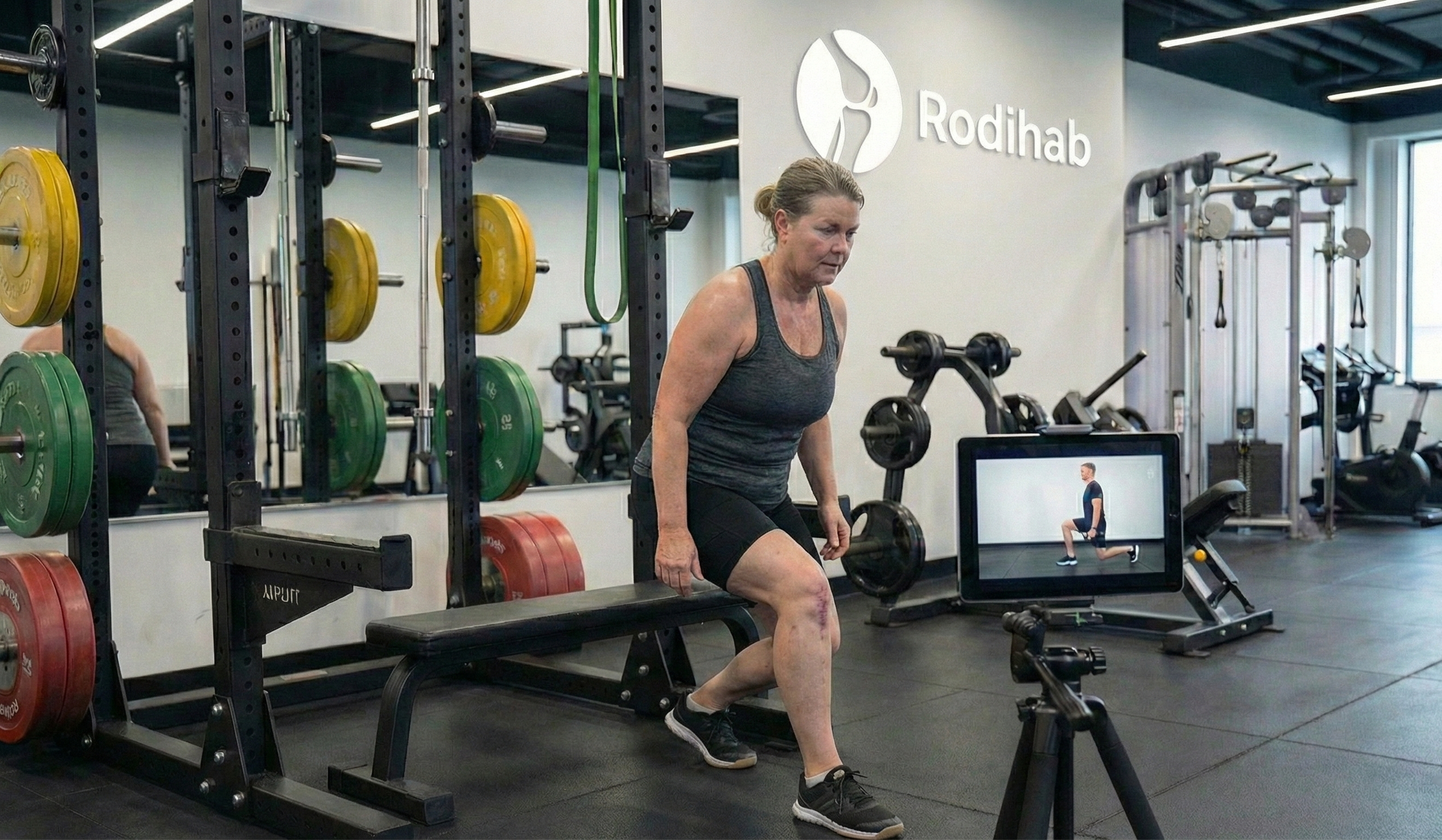 Mujer mediana edad operacion LCA split squat