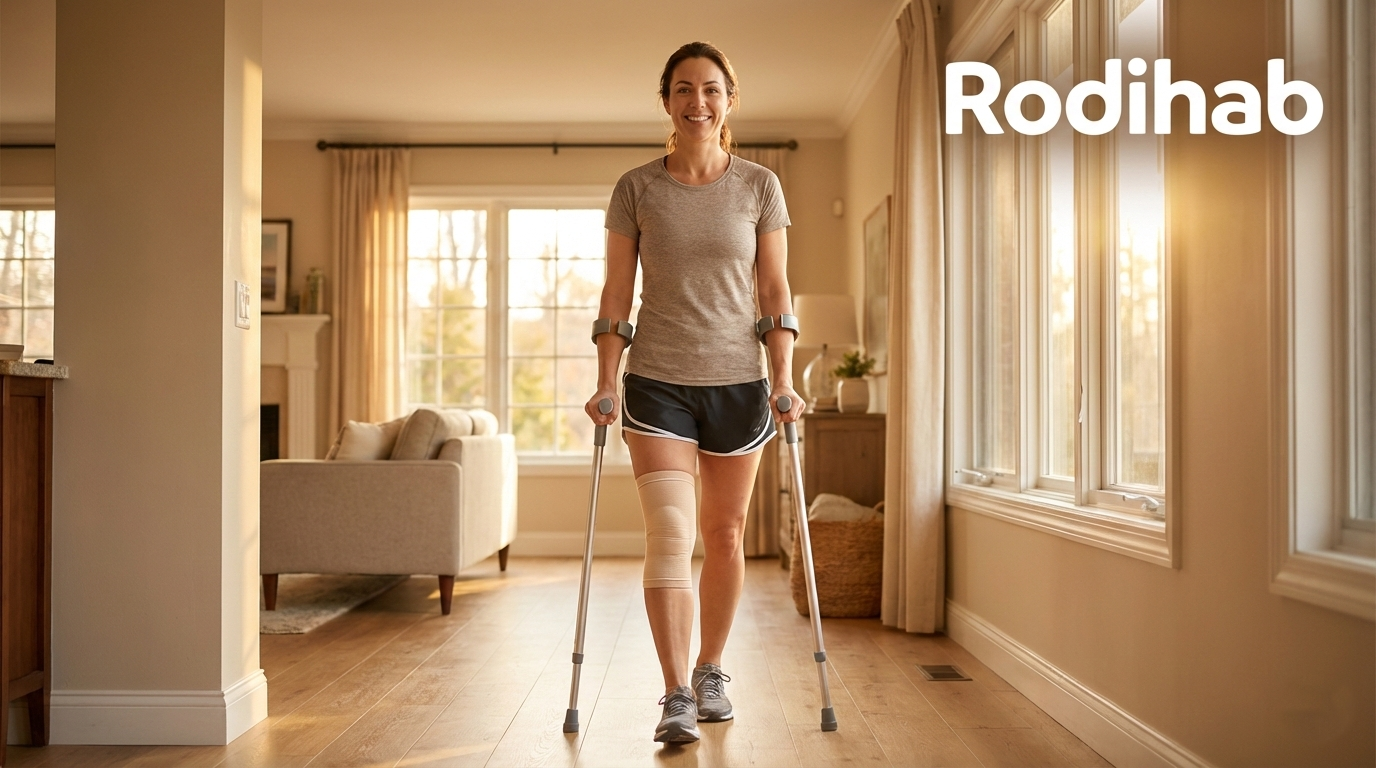 Mujer en moletas haciendo ejercicio de rehabilitación